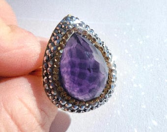 Purple ring, big Crystal Gemstone adjustable gold ring Mother's day gift