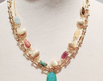 Gold Chain Necklace with Gemstone Charms