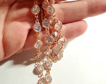 Rose gold Crystal necklace long 8m cubic zirconia chain Diamond by the yard Valentines Gift Mother's day gift