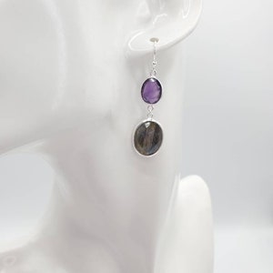 Amethyst EARRINGS Labradorite sterling silver 925 February gift