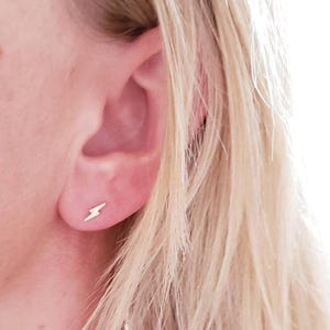 Lightening stud earrings 14k Real gold Hypoallergenic Studs, Gift for her, fine jewelry  gift
