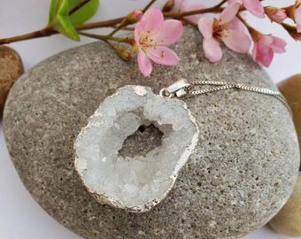 Raw Gemstone necklace druzy pendant, Gift for her