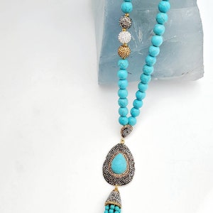Turquoise beaded necklace - Gemstone Bohemian necklace Unique Anniversary gift  gift  gift