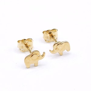 Elefant Ohrringe 14K Gold Ohrstecker, Gelbgold Tier Ohrringe, Glücksgeschenk