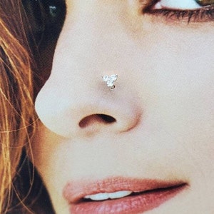 14k Gold Nose stud Real gold CZ nose piercing Cartilage Stud earrings  gift