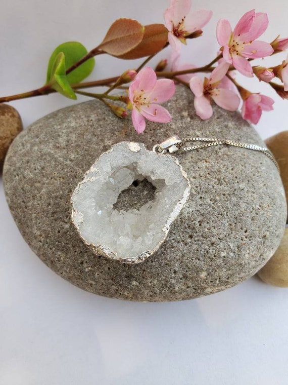 GEMSTONE NECKLACE large DRUZY Quartz pendant necklace Geodes Etsy
