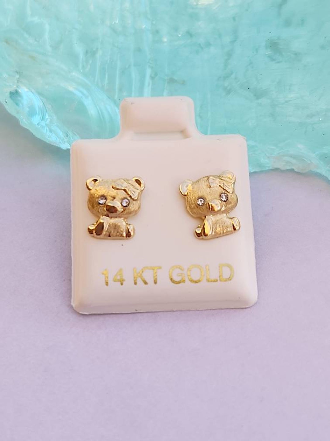 Bear Earrings 14k Real Gold Baby Earrings Screw Back Studs, Antitarnish Earrings Animals, Sweet