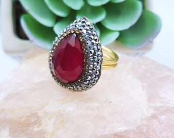 Red ring Crystal Gemstone adjustable Luxurious ring for women Mother's Day gift