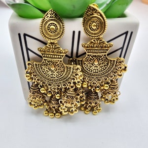 Vintage earrings Indian chandelier Tribal jewelry Boho earrings with balls, Diwali