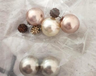 Chrome pastel rare Large Double sided Bead earrings Ball post studs