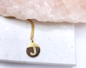 18k Gold Plated Initial Coin Necklace, Dainty Letter Pendant, Personalized Jewelry