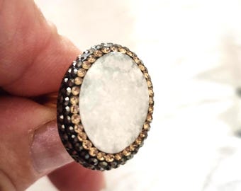 White Druzy ring, agate raw gemstone adjustable rings Mother's day gift