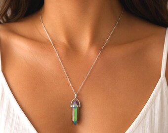 Crystal Point Pendant Necklace, Healing Stone Jewelry, Gemstone Pendant, Chakra Balancing