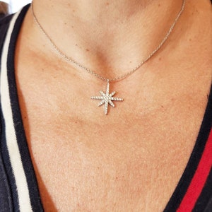 Starburst Necklace North star Delicate Choker, Crystal Silver Celestial, Gift for her
