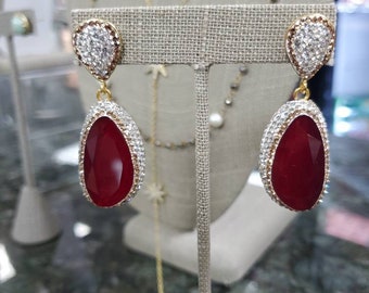 Red earrings Dangle post Crystal Earrings rhinestones teardrop Earrings, Anniversary gift Valentines Gift Mother's day gift