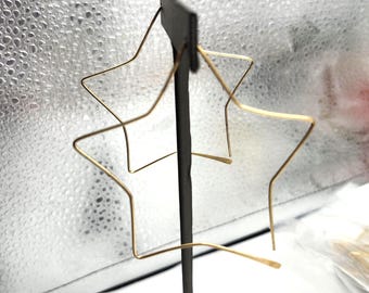 Gold Star Hoop Earrings, Sterling Silver, Celestial Jewelry Mother's day gift