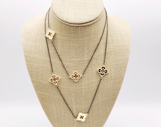 Long Necklace Flower Stations Yellow Gold Clover Chain Etsy