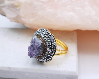 Amethyst ring, raw Crystal February birthstone Gemstone ring Mother's day gift
