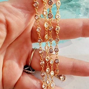 Collar largo de cristal con bisel engastado con circonita cúbica de 36&quot; de lujoso diamante cortado a medida, regalo para ella