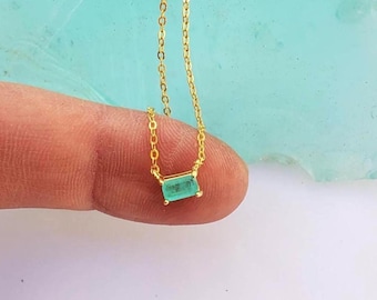 TINY BAGUETTE Paraiba solitaire Necklace Rectangle, Gift for her