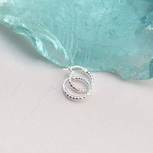 Tiny silver Textured Hoops Sparkly Small Skinny Hoop earrings for women, Gift for her Christmas
