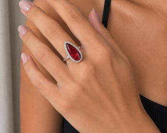 Red big rings - crystal teardrop cocktail rings
