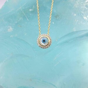 Evil eye necklace, handmade gold Turkish eye charm pendant, gift for teenager 4th of July sale