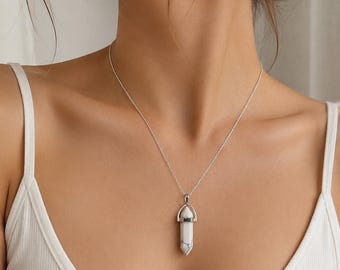 Natural Howlite Crystal Pendulum | Gemstone | Reiki Healing Crystal Meditation Tool | Chakra Pendulum | Boho Spiritual Gift