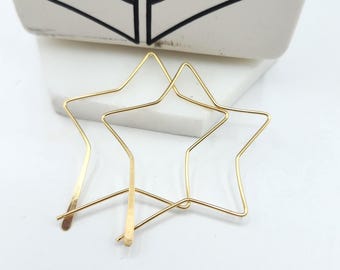 Flat hoops stars Gold Star Hoop Earrings, 40mm Sterling Silver Mother's day gift