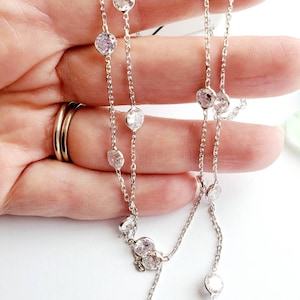 Long Crystal necklace Sterling silver, cubic zirconia chain, sparkly necklace Diamond by the yard, gift for her