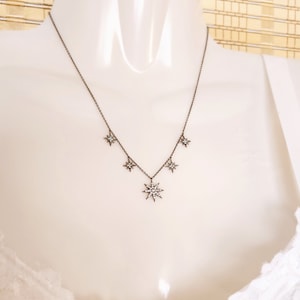 Black rhodium star necklace bridal Station Star Necklace choker Celestial jewelry gift for her 4th of July sale