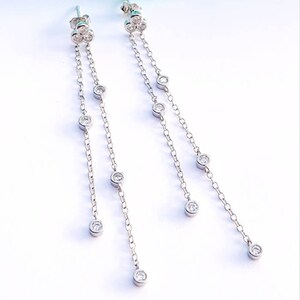 Long chain crystal earrings drop cz earrings, Gift for her