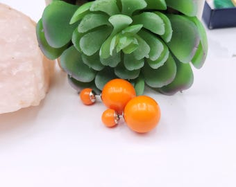 Orange Large Double sided Bead earrings Urban earrings