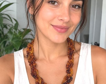 Amber necklace handmade, vintage fossil necklace woven Resin Jewelry, bracelet and necklace set