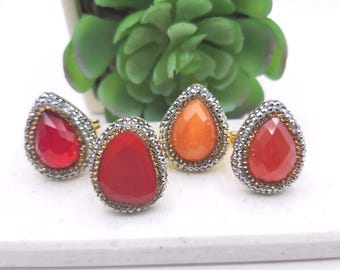 Handmade Cat's Eye Gemstone Ring – Adjustable Statement Ring with Rhinestones Mother's day gift