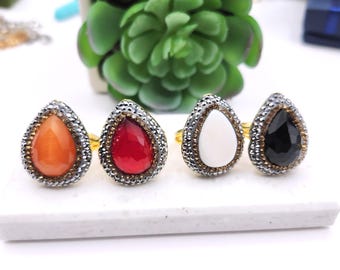 Handmade Adjustable Cat's Eye Cocktail Ring – Rhinestone & Hematite Mother's day gift