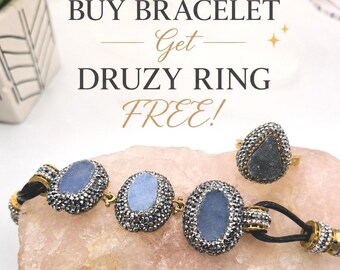 Druzy bracelet - oval gemstone big bracelet - rhinestones