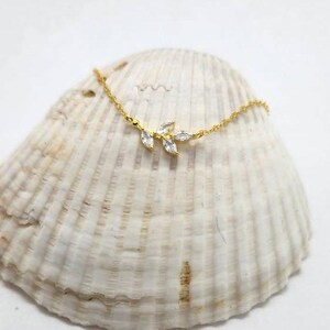 Olive branch necklace, cubic zirconia leaf pendant necklace gold necklace, gift