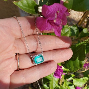 Tourmaline Paraiba Necklace Crystal rectangle pendant, Gemstone jewelry  gift