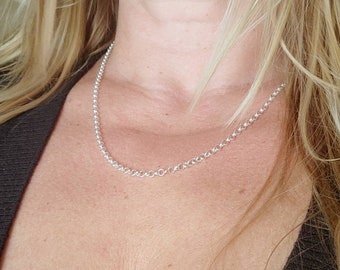 Sterling Silver Rollo Chain Necklace, Simple Circle Link Pendant Chain Mother's day gift