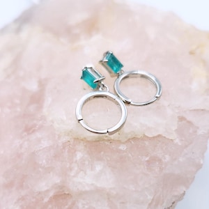 Paraiba earrings, rectangle drop small earrings, small hoops  gift