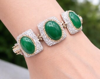 Green big bracelet rhinestone stations bracelets
