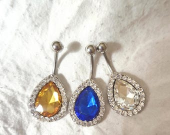Surgical Steel Teardrop CZ Belly Button Ring, Navel Piercing Jewelry