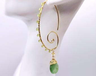 Handmade Green Chrysoprase Teardrop Earrings, Wire Wrapped Dangle Jewelry Mother's day gift
