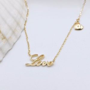 Love necklace 14K gold Love script pendant necklaces, romantic gift