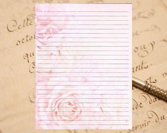 Pink floral background writing paper 8.5"X11" with 25 sheets and 10 color coordinated envelopes Available