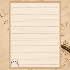 Cute Owl Lined Stationery 8.5" X 11" 25 Sheets and 10 Color Co-ordinated Envelopes Available