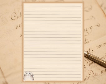 Cute Owl Lined Stationery 8.5" X 11" 25 Sheets and 10 Color Co-ordinated Envelopes Available