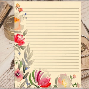 Floral Lined Stationery 8.5" X 11" 25 Sheets and 10 Color Co-ordinated Envelopes Available