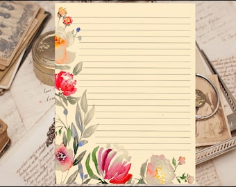 Floral Lined Stationery 8.5" X 11" 25 Sheets and 10 Color Co-ordinated Envelopes Available